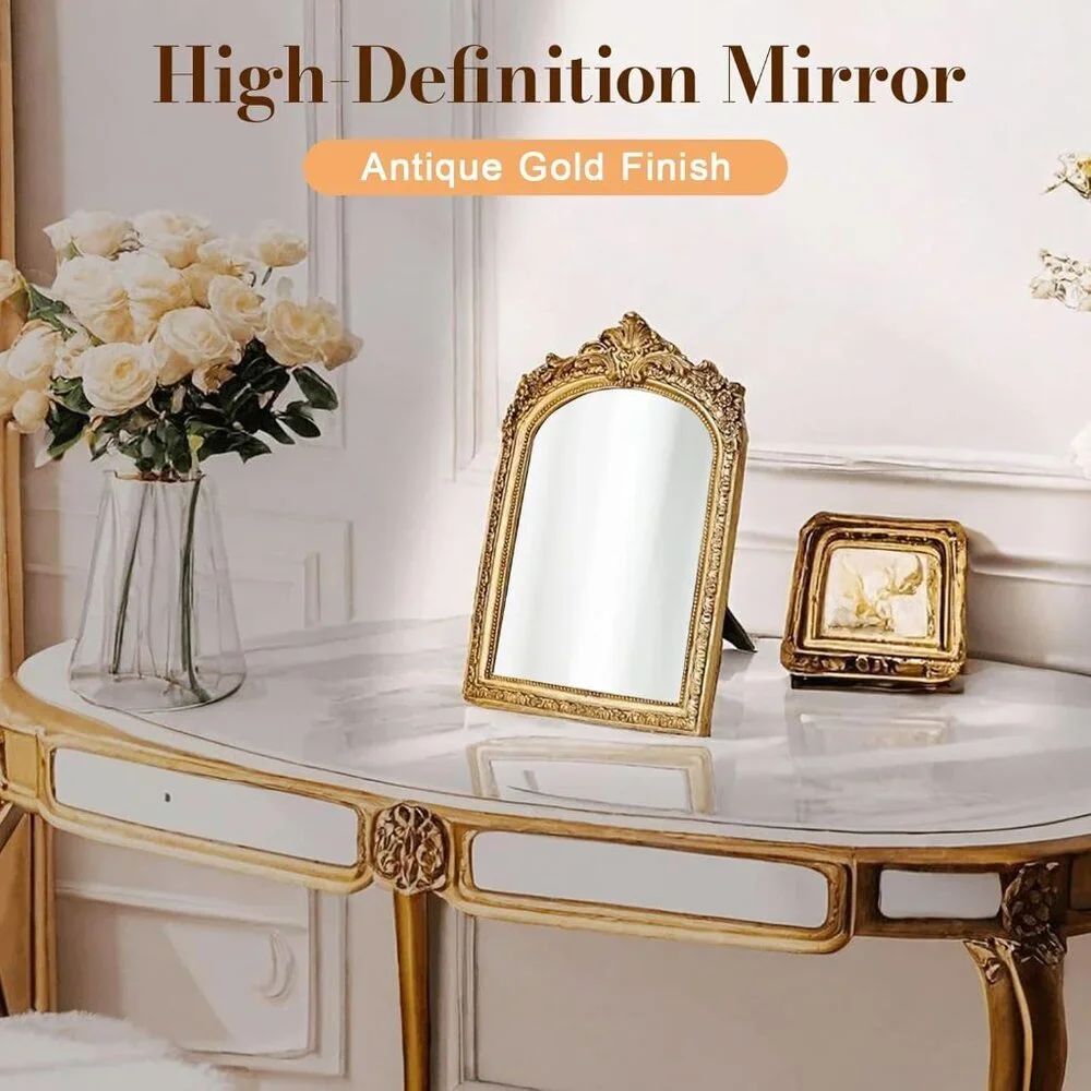 Vintage Makeup Desk Mirror 7 Inch Gold Antique Mirror Frame Decorative Wall Art